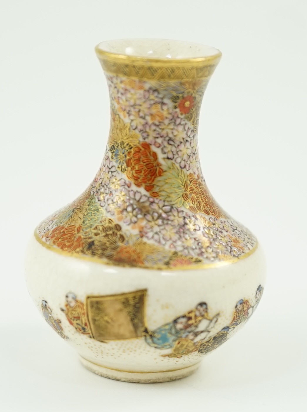 A Japanese miniature Satsuma pottery baluster vase, by Yabu Meizan, Meiji period, 3.9cm high